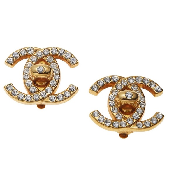 CHANEL Classic Vintage 1995 Crystal CC Turnlock Earrings - Picture 1 of 6